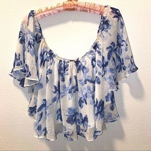 Blue floral off-the-shoulder top